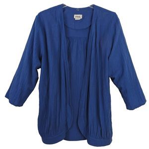 Vintage Jo Hardin Women's 16 Blue 100% Cotton Guaze Open Cardigan Tunic Top